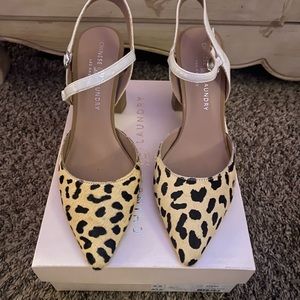 Chinese Laundry block heels. White strap.